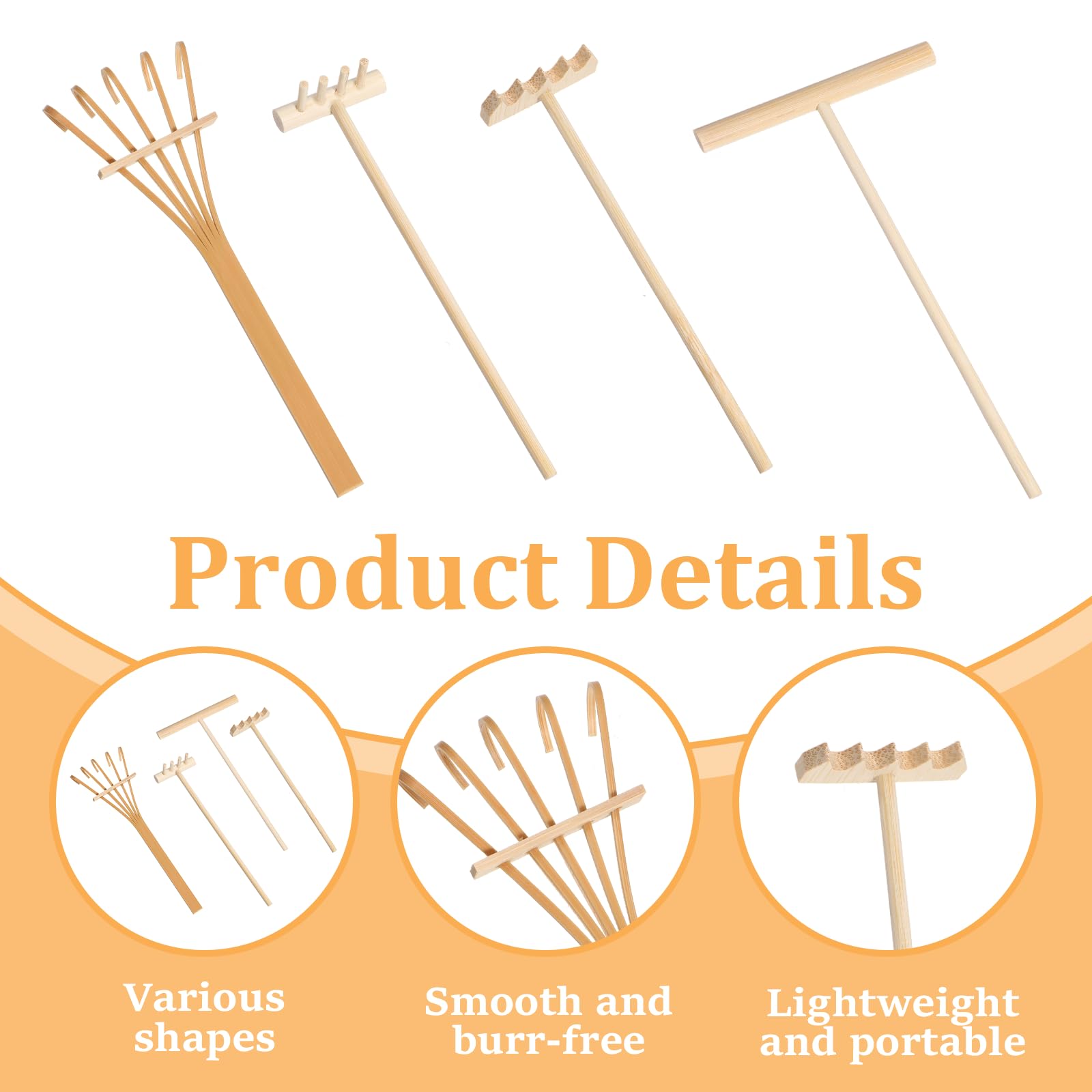 cobee Set di 4 attrezzi da giardino Mini Zen, mini rastrello, rastrello zen, per casa, ufficio, tavolo, casa delle bambole