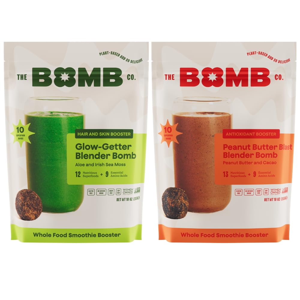 The Bomb Co. Blender Bomb, Glow Better & Peanut Butter, High Fiber Smoothie Supplement With Superfoods & Amino Acids, Smoothie Mix With Hemp, Flax and Chia Seeds, 20 Servings