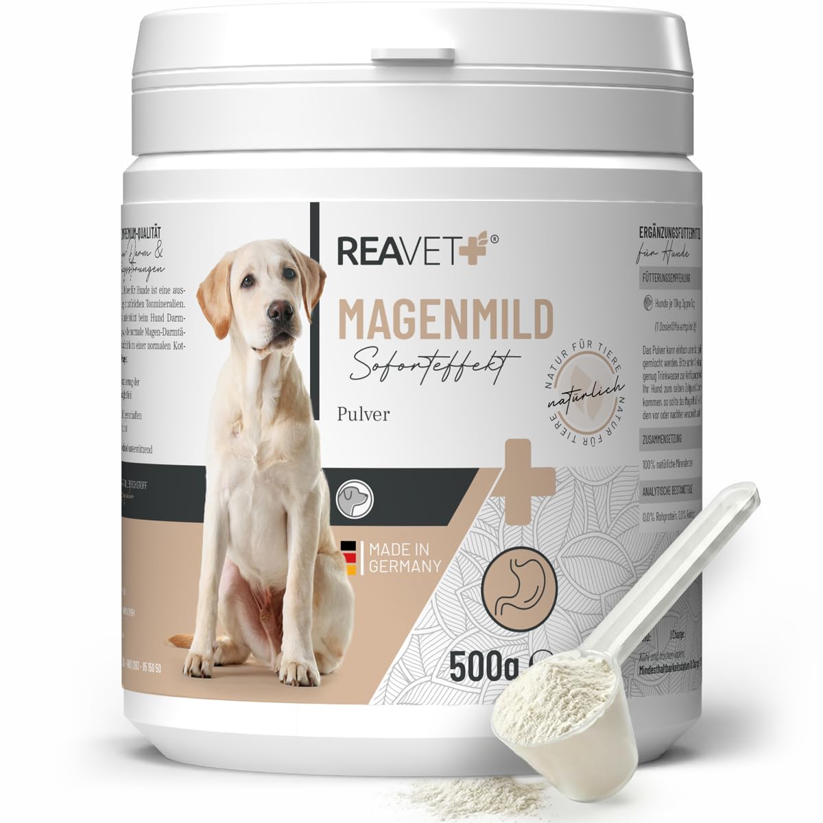 ReaVET MagenMild Poudre pour Chiens 500g - rééducation intestinale Chien Accumulation Flore intestinale, en Cas de diarrhée Chien, Gastro-intestinal Chien, Protection estomac Chien