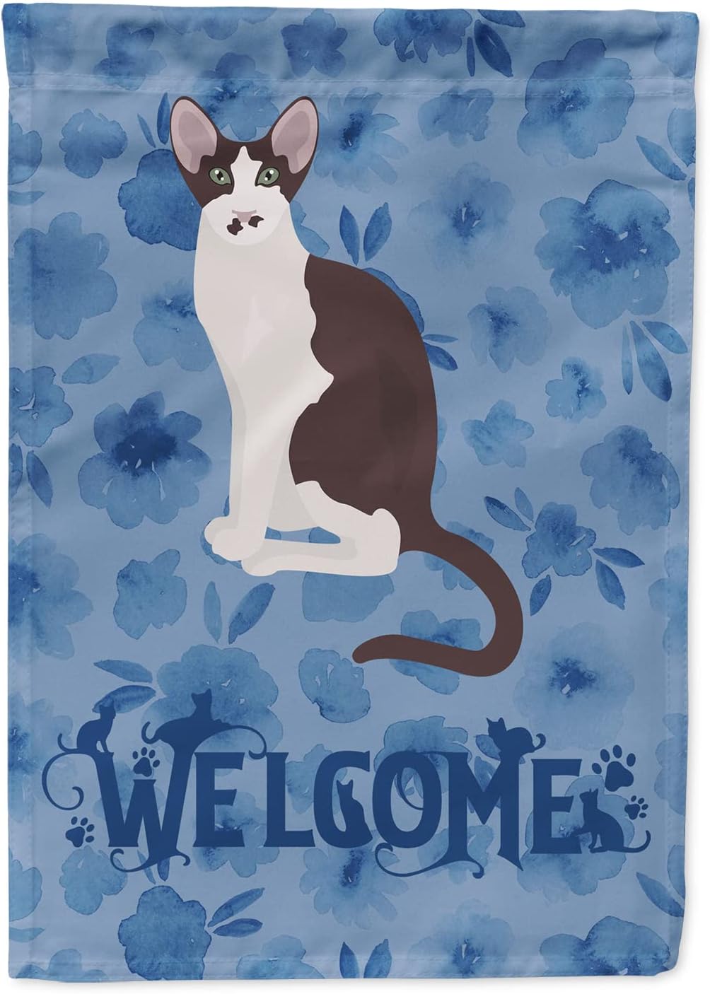 Caroline's Treasures CK5048CHF Oriental Bicolor Cat Welcome House Flag Large Porch Sleeve Pole Decorative Outside Yard Banner Artwork Wall Hanging, Polyester, House Size, Multicolor