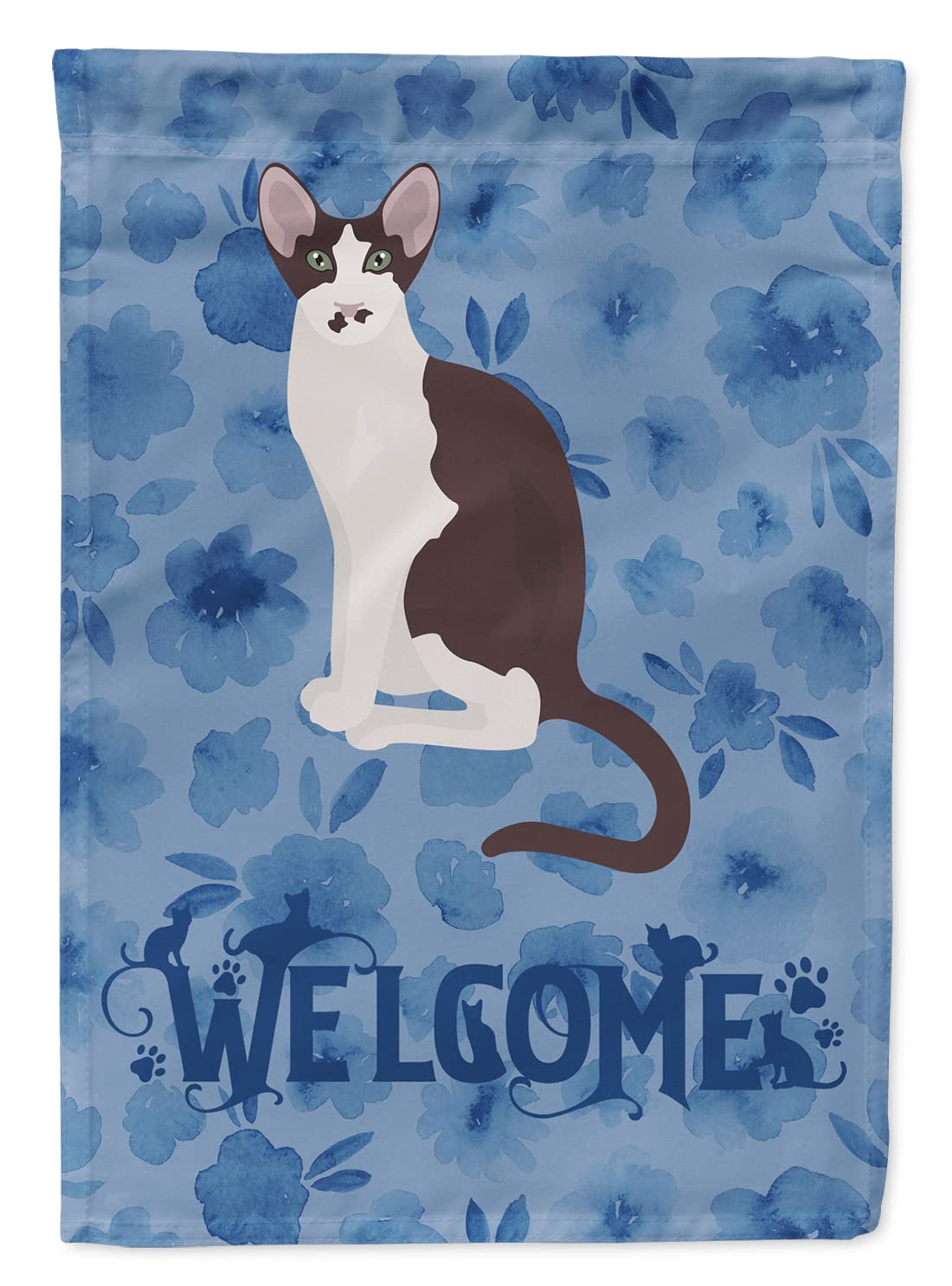 Drapeau de jardin chat oriental bicolore grand format en toile pour décoration extérieure de maison