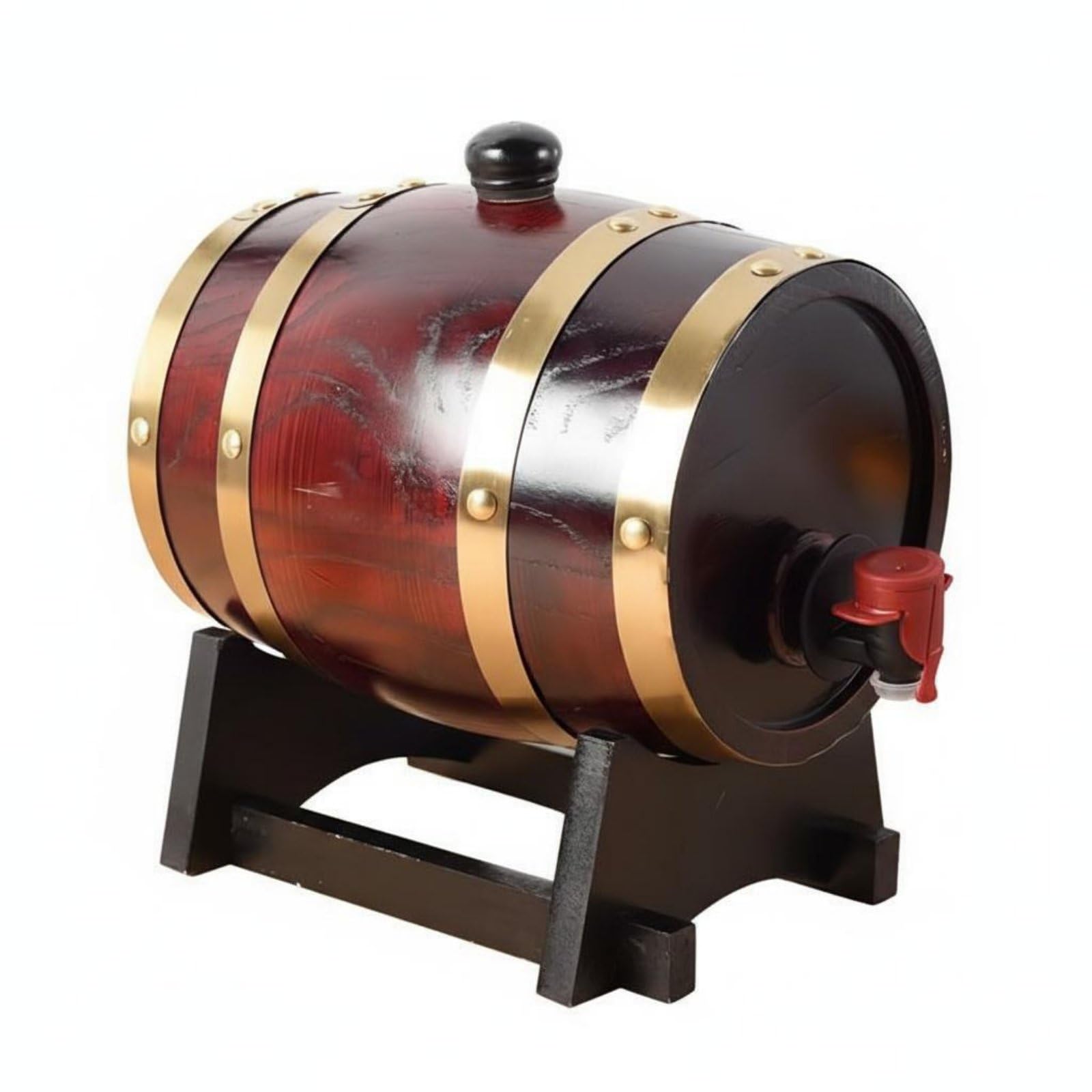 Baoblaze Barril de Vino Barril Tono Barrica Dispensador de Licores de Madera Maciza con Soporte y Tapa Hermética Estilo Vintage y Funcional para Servir y, Color Retro, 3L