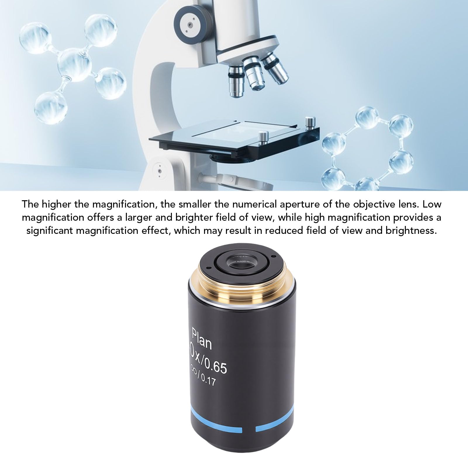 Ejoyous Soczewka Obiektywu Mikroskopu Plan, Szkło Optyczne RMS Soczewka Mikroskopu Biologicznego Gwint 20,2 Mm, Wyraźne Obrazowanie 3 Powiększenie Zastosowanie do Laboratoryjnego i (40X)