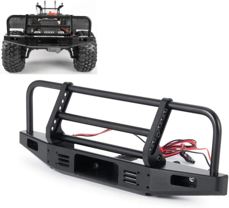 RCLions Metal Front Bumper Protection Bar with LED Lights for TRX-4,SCX10-ii 90046 1/10th RC Crawler Car