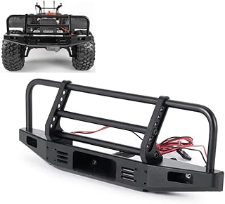 RCLions Metal Front Bumper Protection Bar with LED Lights for TRX-4,SCX10-ii 90046 1/10th RC Crawler Car