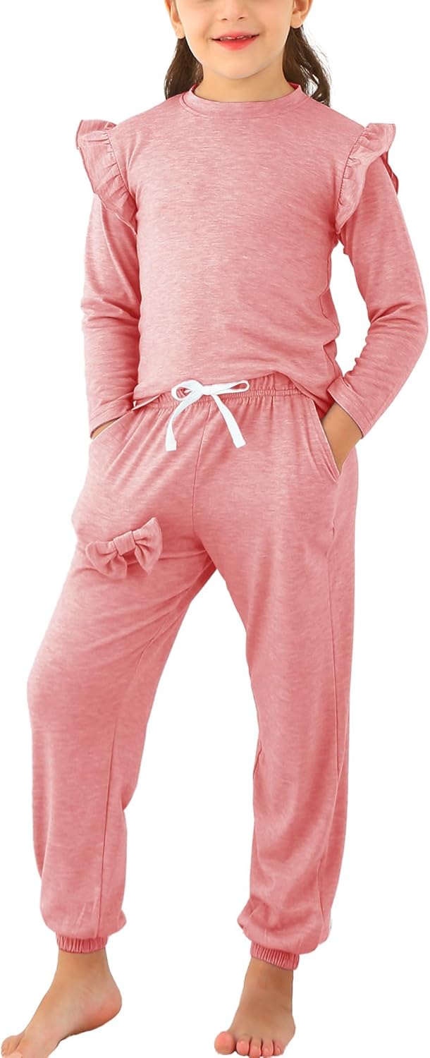 Jimonda Kids Girls Long Sleeve Tops and Pants with Pockets Clothing Set 2 Piece Outfits Tracksuit Outdoor Sweatsuit Sets