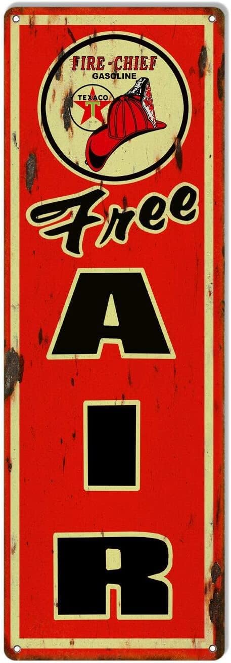 Retro Metal tin Sign Free Air Texaco Gasoline Reproduction Garage Shop Metal Sign Funny Home Cave Garage bar Wall Decoration Vintage Metal Sign 4 x 16 inch