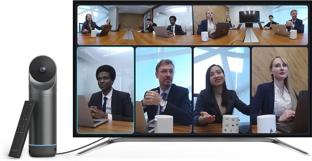 KanDao Cámara para videoconferencias, Meeting Pro(Next Gen) Cámara para videoconferencias en 360° Todo en uno con Altavoz y micrófono, Ecualizador de Ruido y Enfoque Inteligente