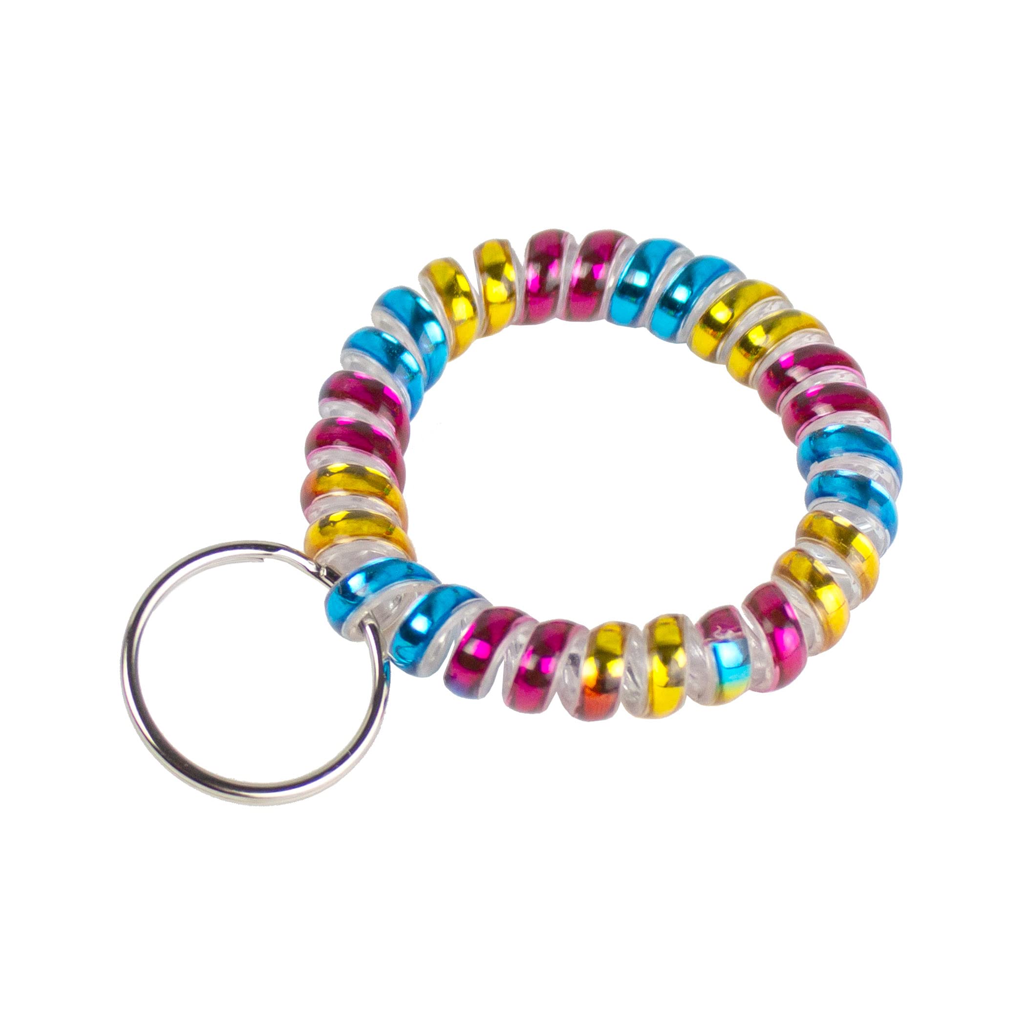 Lucky Line 2” Diameter Spiral Wrist Coil with Steel Key Ring, Flexible Wrist Band Key Chain Bracelet, Stretches to 12”, Rainbow, 1 Pack (410091)