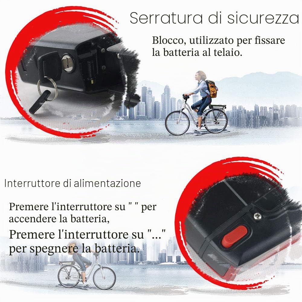 UPP 36V 13AH Ebike batteria al litio per 0-700W motore, batteria della bicicletta elettrica con caricabatterie (senza portapacchi)