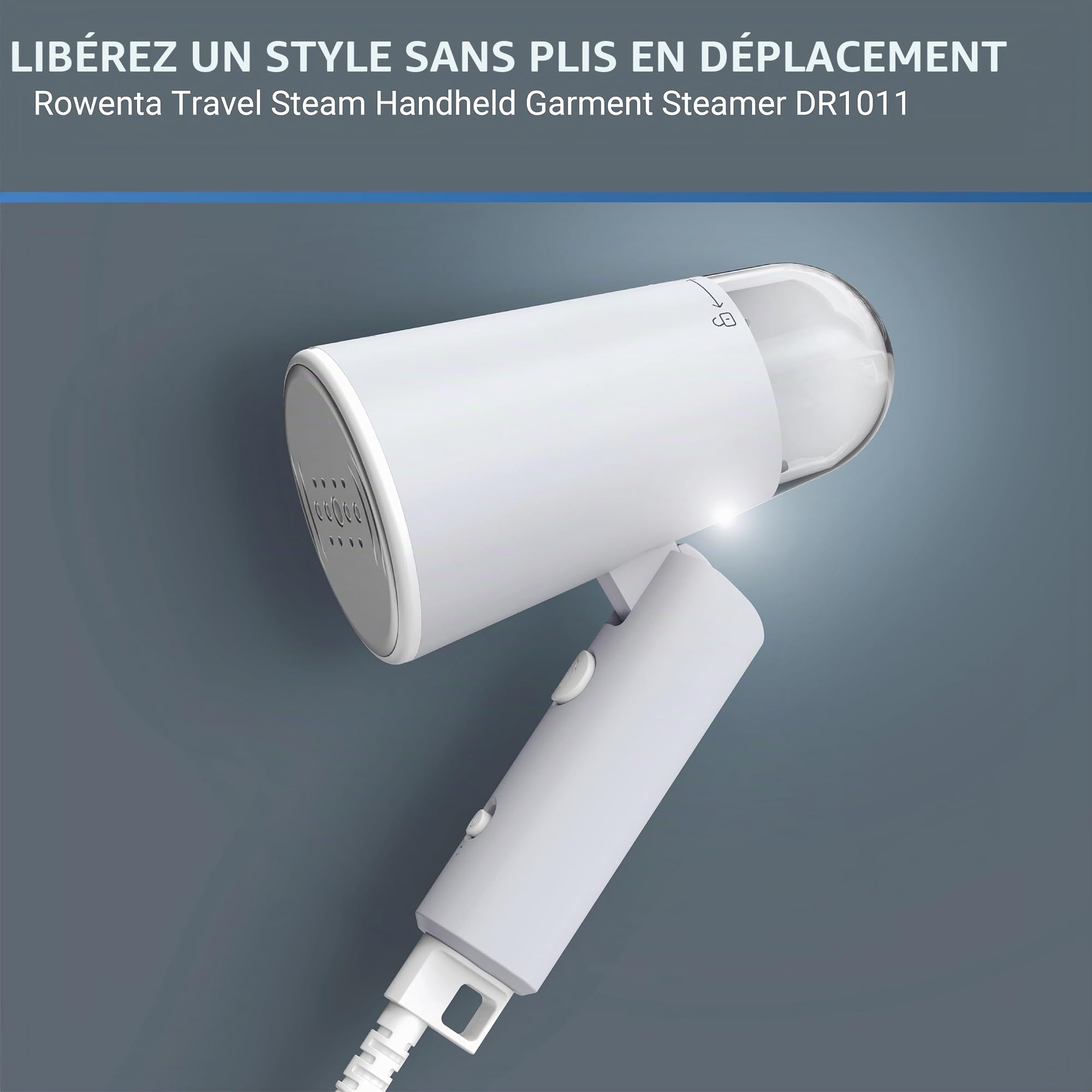 Rowenta, Défroisseur à vapeur à main de voyage, capacité de réservoir de 500 ml, pliable, facile à vapeur, 1100 W, fer à repasser, défroisseur à vapeur gris, essentiels pour les vacances,