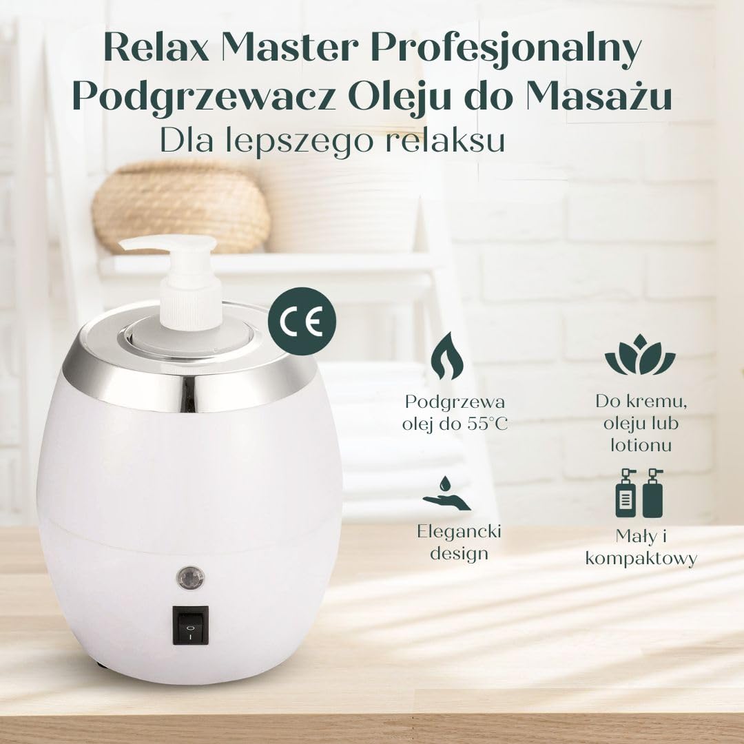 Nagrzewnica olejowa do masażu, wygląd drewna, Relax Master®, profesjonalne elektryczne urządzenie do masażu, ogrzewacz oleju, gabinety masażu, Guasha, wellness, spa (okrągły)