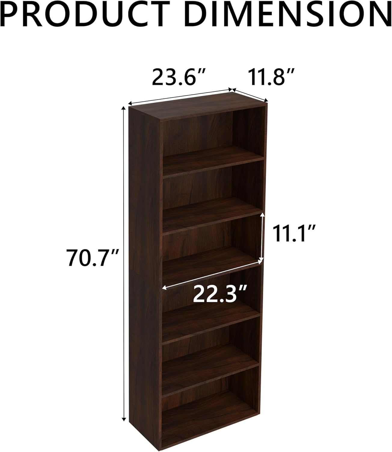 Bookshelf and Bookcase,6-Tier Bookshelf,Large Freestanding Bookshelf for Home Office and Professional Workspace,Living Room,Bedroom and Dining Room (6-Tier, Walnut,Side-Panel Separated) - Image 3
