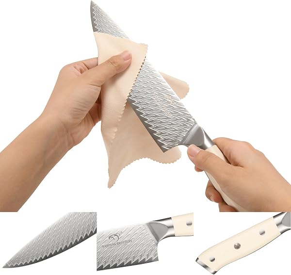 NANFANG BROTHERS Set di coltelli da cucina acciaio damasco da 10 pezzi con blocco. Coltelli da chef professionista VG10, forbici, affilatore, tutto in una bellissima scatola regalo. - 3