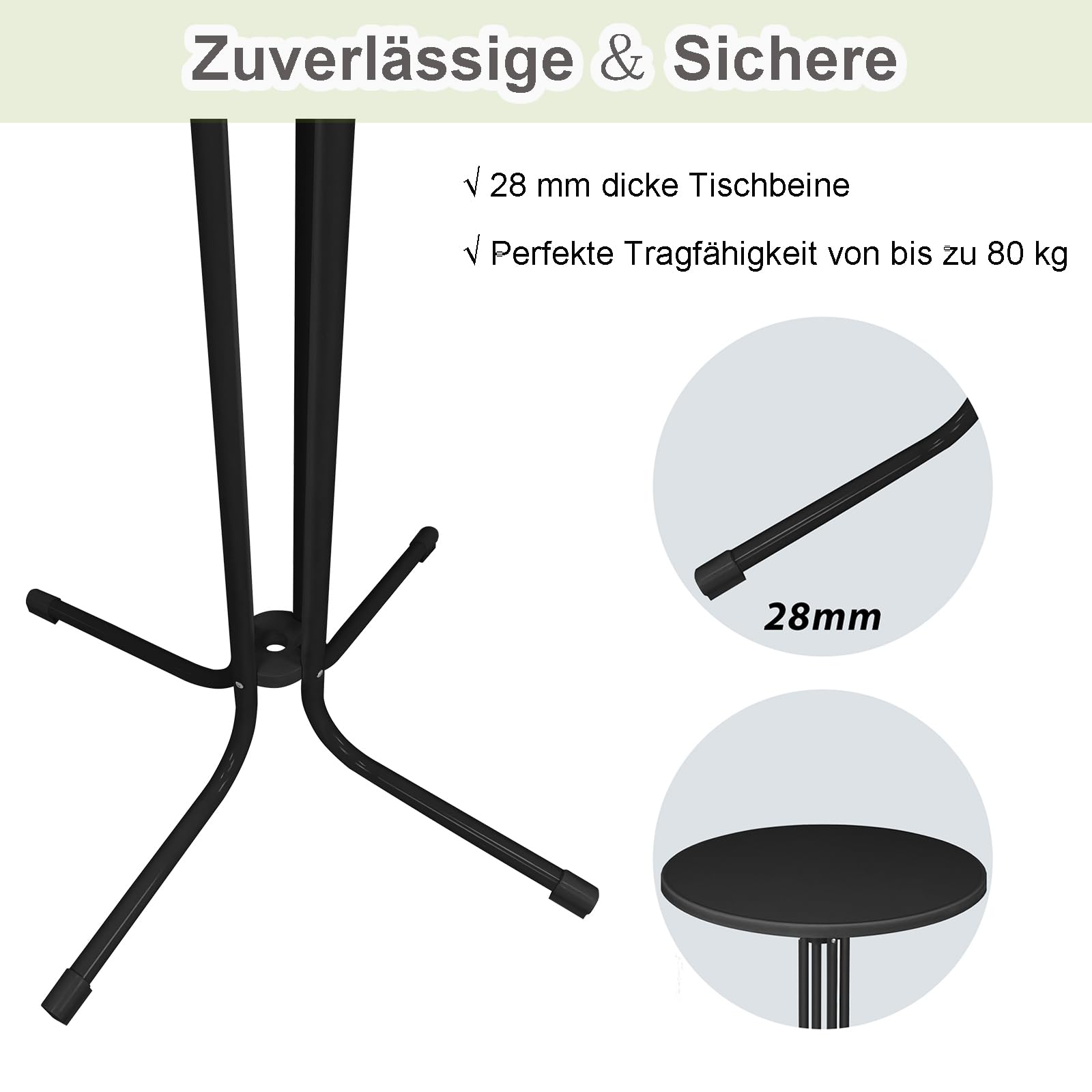 AufuN Mesa alta plegable de 80 cm de diámetro, de aluminio, redonda, 110 cm de alto, fácil montaje, mesa de fiesta, metal MDF con recubrimiento en polvo, para exterior e interior, color negro