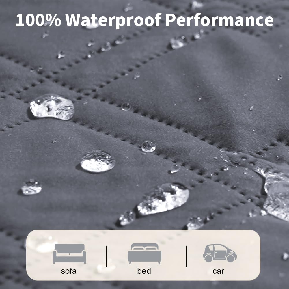 DUJUIKE Copridivano impermeabile, Coperta 100% impermeabile per cani, telo impermeabile divano, Copriletto impermeabile per cani,gatti, fondo antiscivolo (Grigio-blu, 173-208cm(1 Pack))