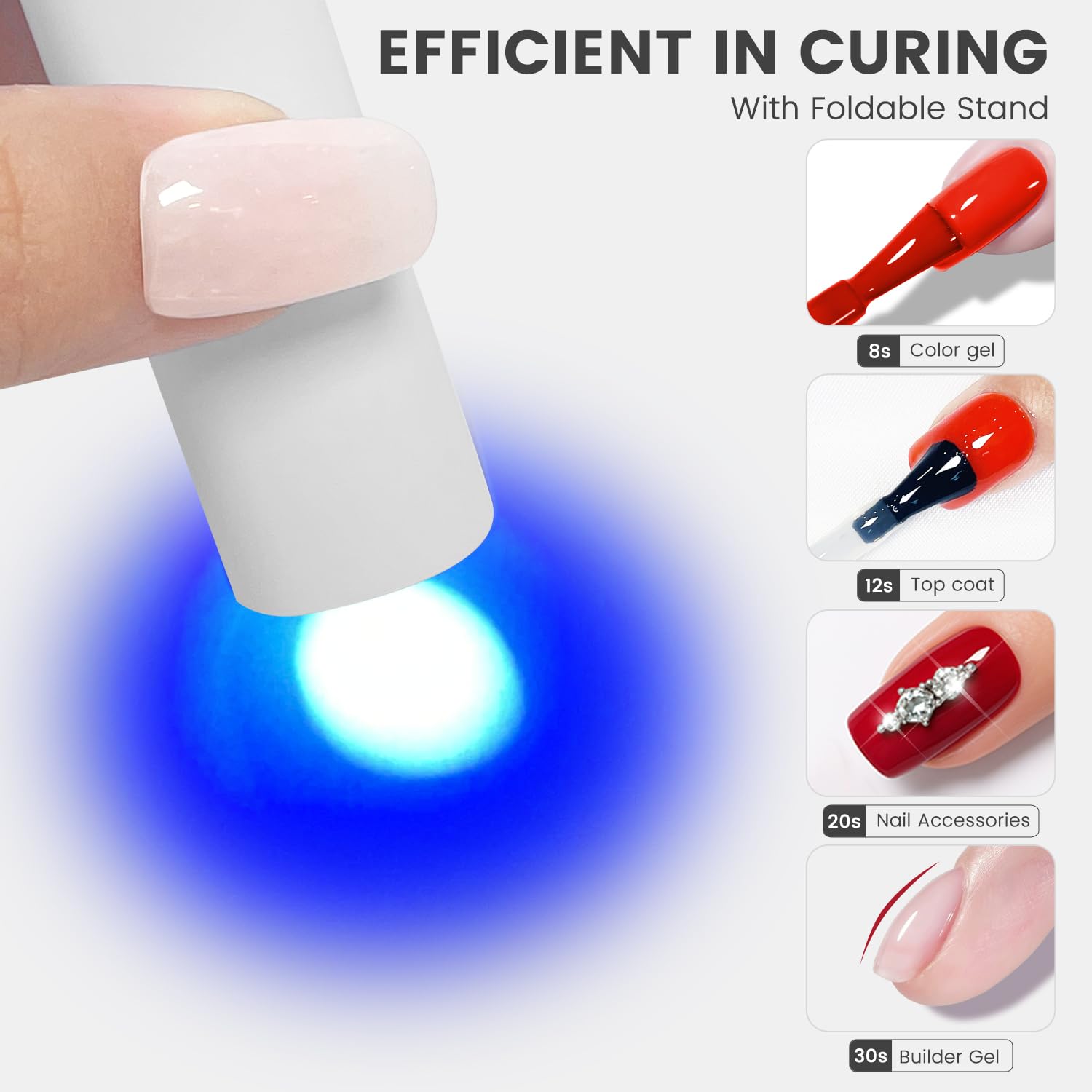YTD Likomey Handheld UV LED Lamp for Gel Polish,White Quick Dry Mini Nail Light with Folding Bracket, Portable Cordless Rechargeable for Fast Curing UV Nail Glue Builder Extension Gel