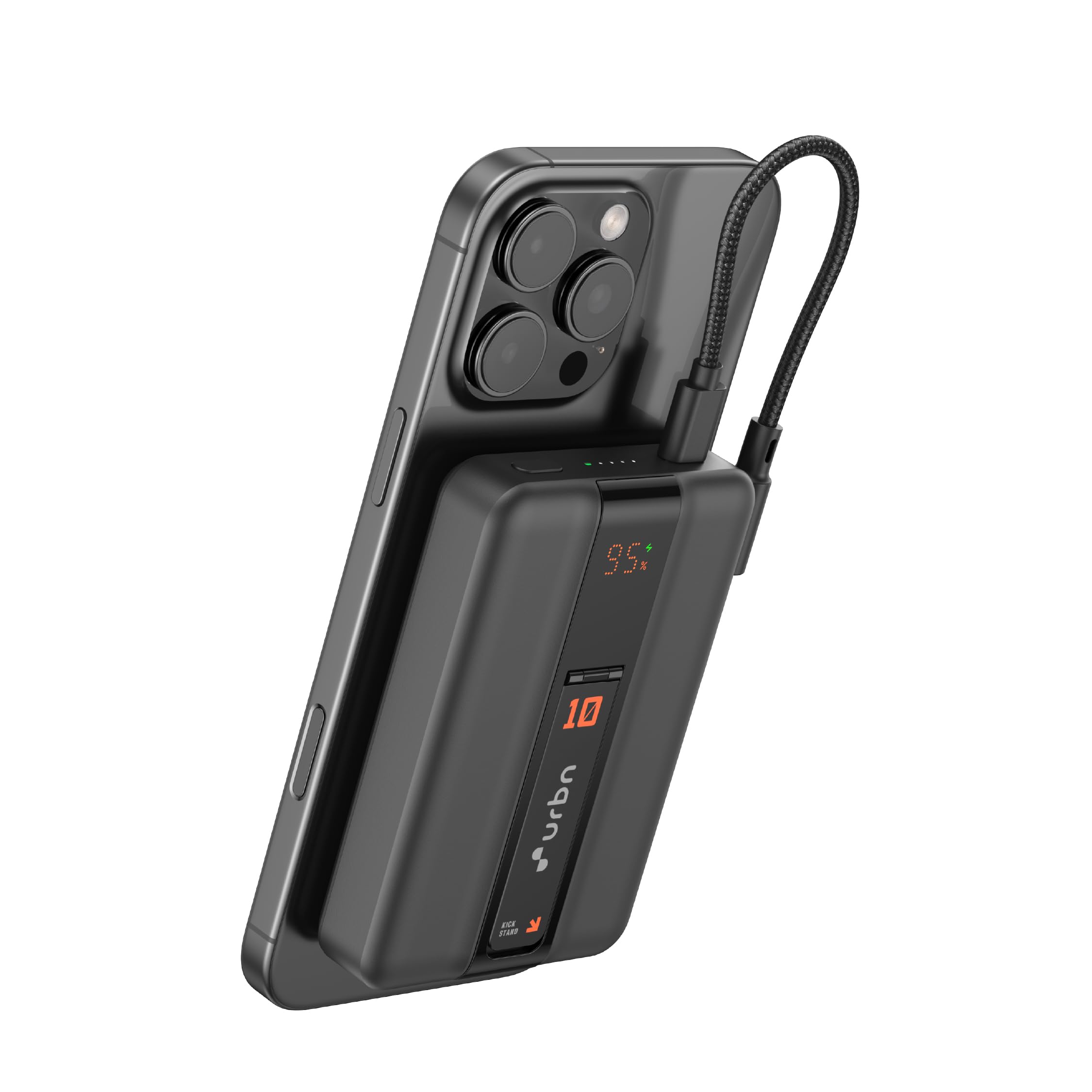 URBN One Premium MagSafe Power Bank 10000mAh | 15W Fast Magnetic Wireless Charging | Built-in Detachable Type C Cable | Dual Port with Pass Through Charging (Black)-image-34