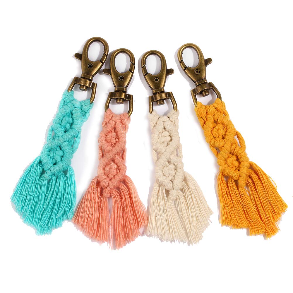 INFUNLY Set di 6 portachiavi macramè, kit di portachiavi fai da te mini boho kit portachiavi borsa ciondoli macramè portachiavi con nappe per chiave auto borsa telefono istruzioni incluse