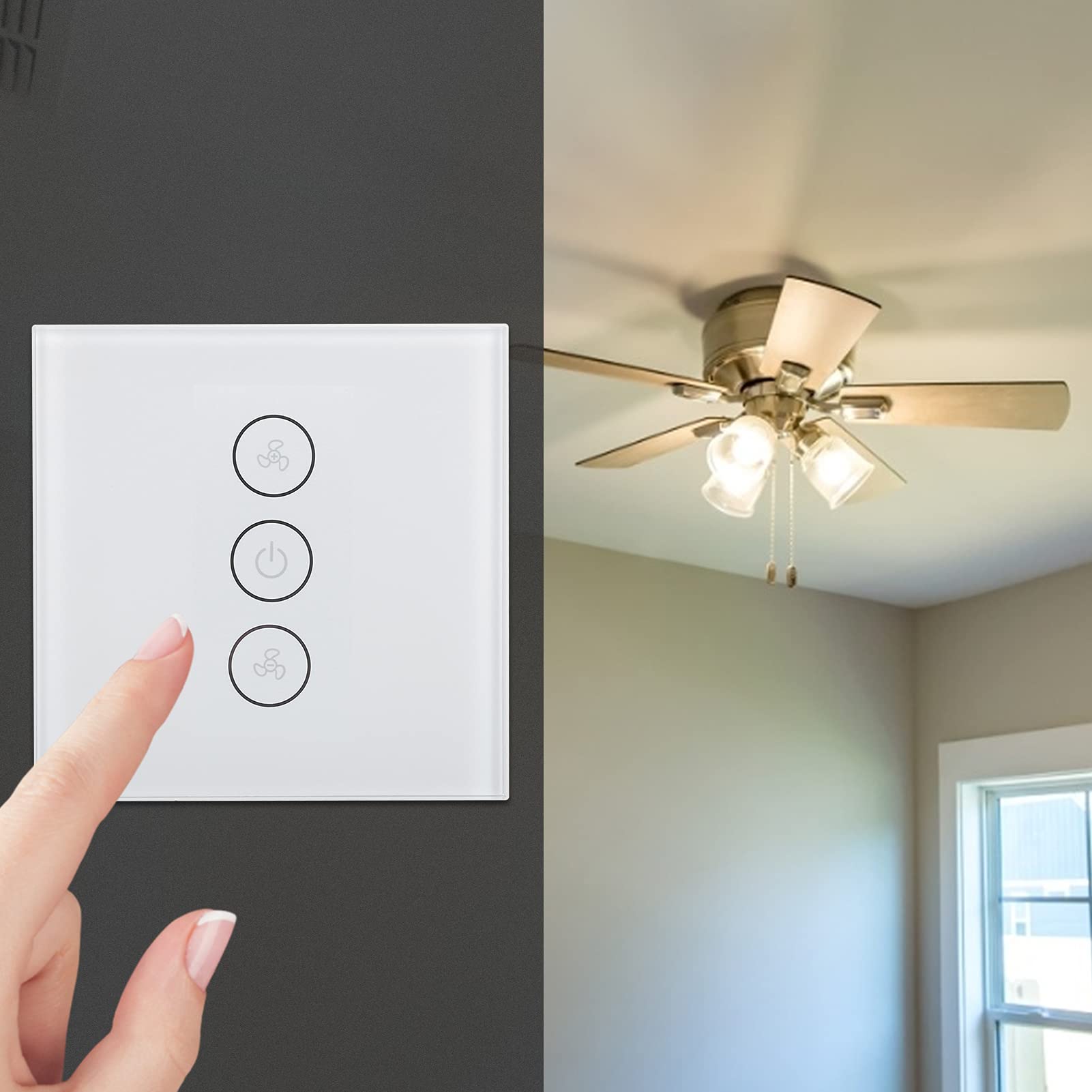 Interruttore Intelligente della Ventola Interruttore della Luce WiFi Interruttore della Luce del Controllo Vocale Telecomando Interruttore Intelligente(bianca)
