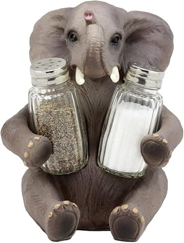 Ebros Gift Safari africano elefante decorativo de cristal salero y pimentero titular figura decoración 7 "H elefantes cocina bar comedor acento