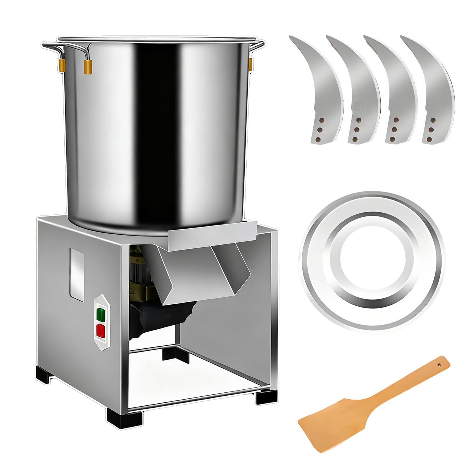 XUFWANYE Electric Commercial Vegetable Chopper with 4 Blades, Food Processor, 50–120kg/H Output, Stainless Steel Grinder, for Poultry and Animal Feed Preparation 1800W