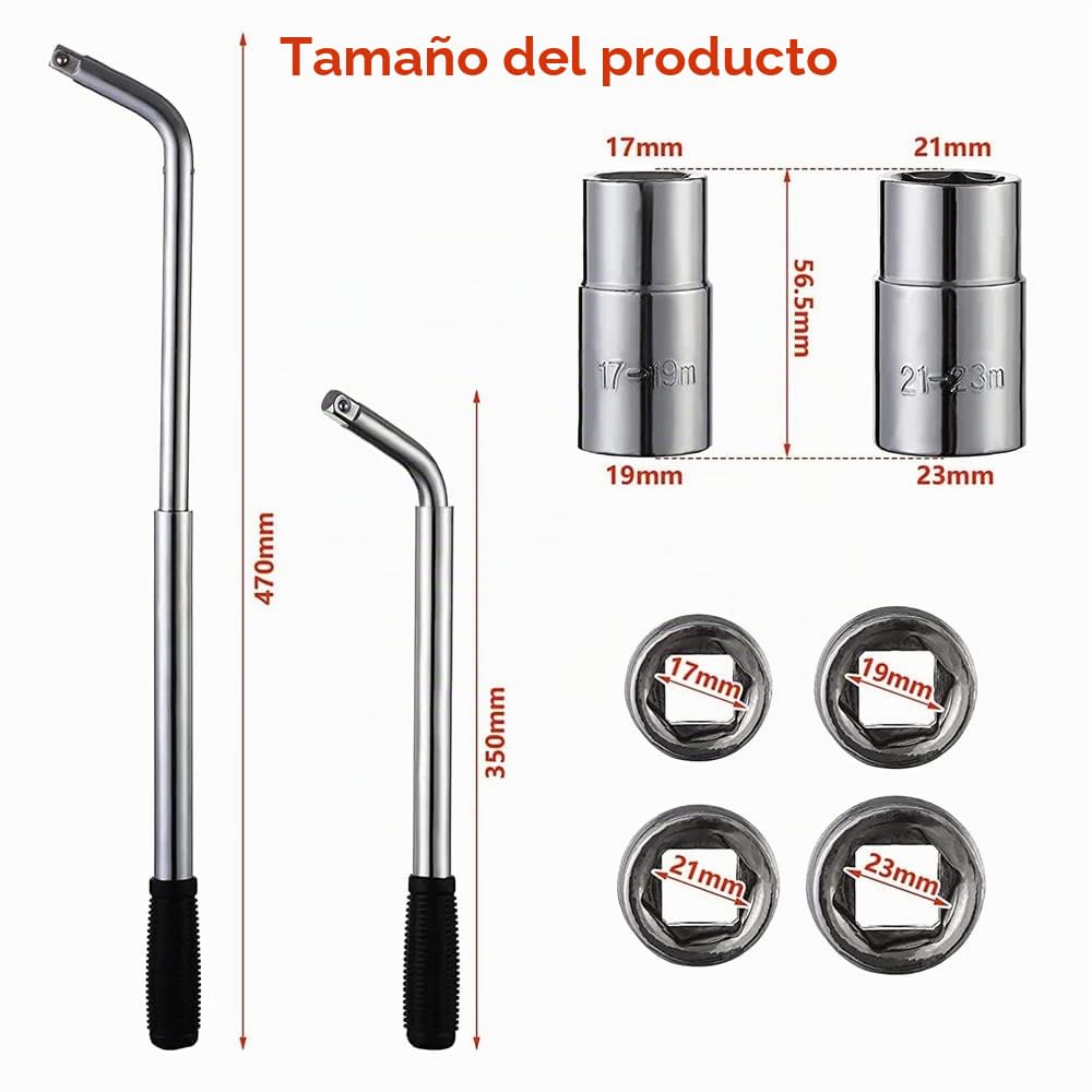 Llave De ReparacióN De NeumáTicos De Coche, Llave De Tuercas TelescóPica Con Dados EstáNdar De 17/19mm Y 21/23mm, Antideslizante, Para Coche / Furgoneta / CamióN Desglose De NeumáTicos De Emergencia