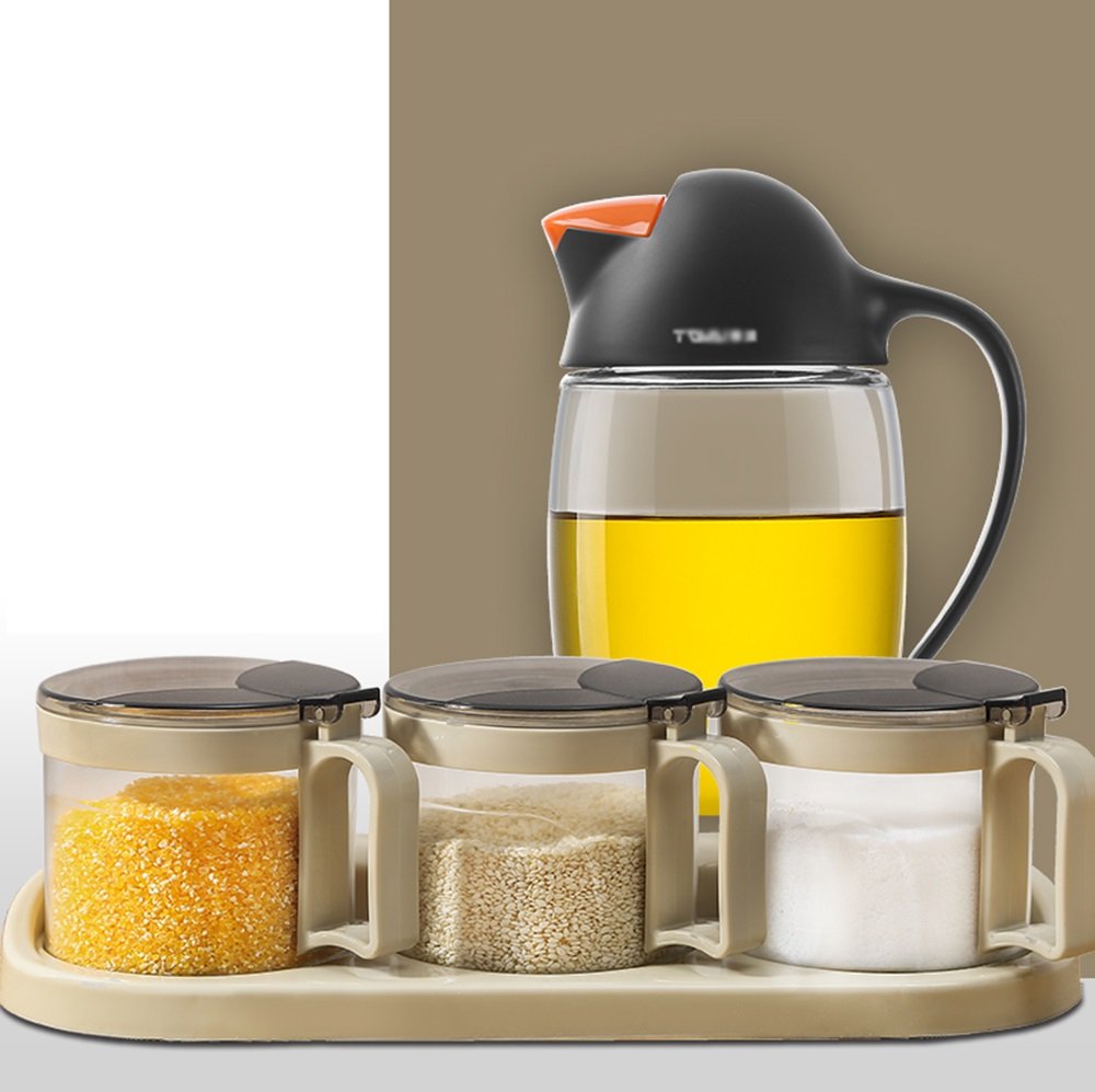 sheng Kitchen Sealed Food Acrylic Seasoning Box - Premium Glass Container + 3 Spoon - Deluxe Condiment Seasoning Bottle, Spice Jar Group ( Color : B )