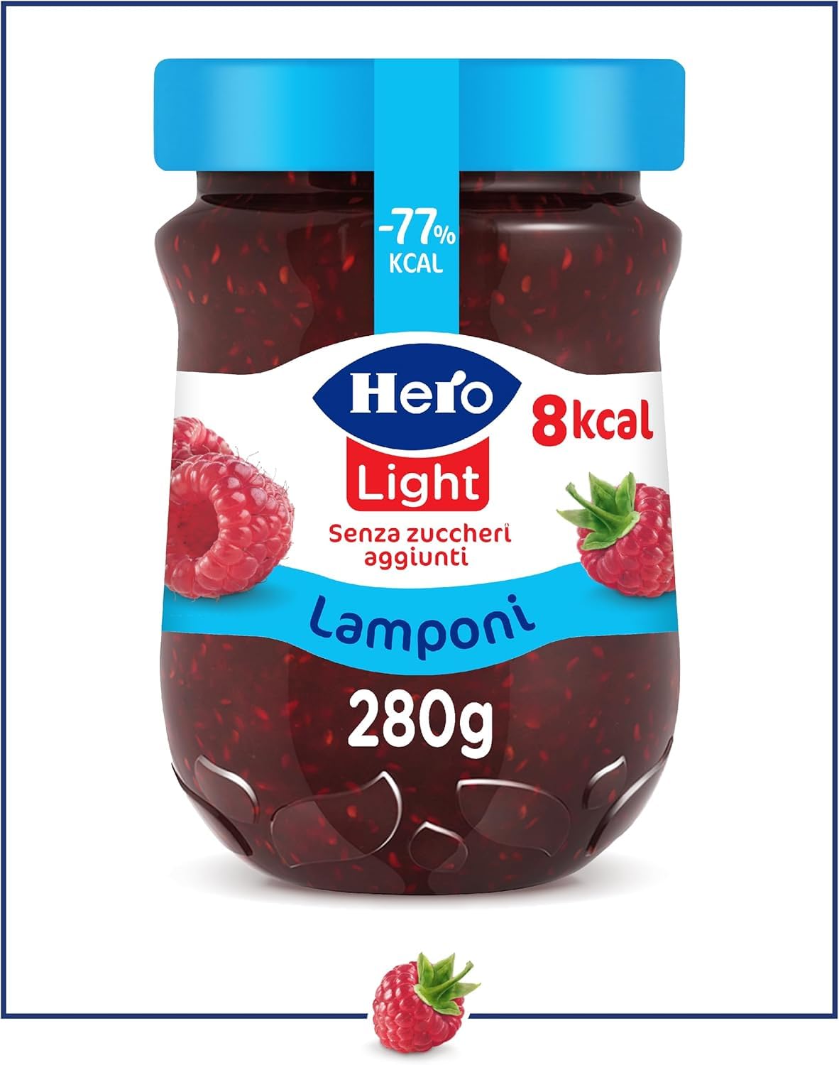 Hero Light Light Lot de 8 bocaux de confiture de framboises 280 g, de confiture et de confiture supplémentaire, fruits de haute qualité, sans conservateurs et sans colorants, Italian Gourmet polpa 400