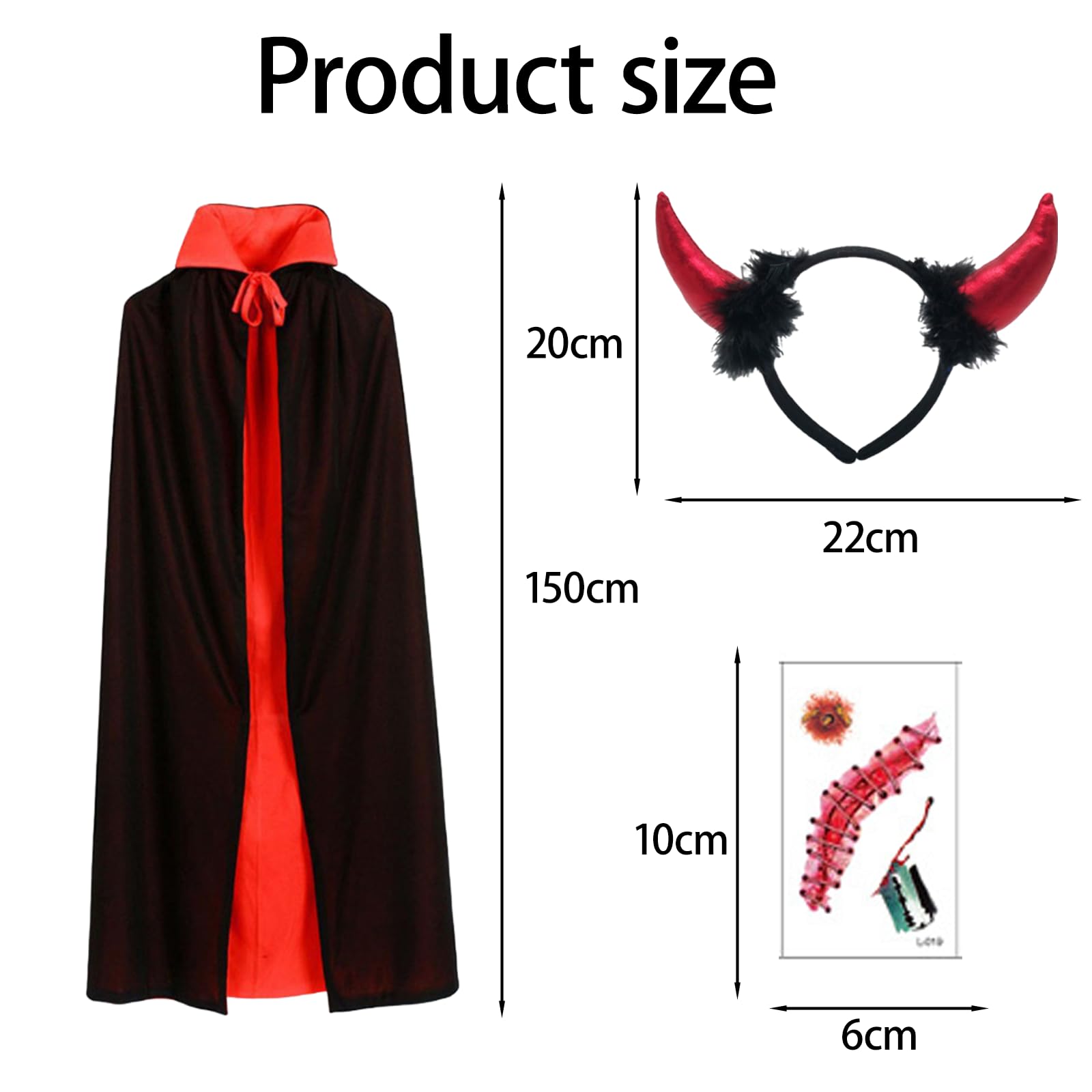 SSKHE Halloween Cape Set for Women Halloween Devil Costume Men with Horns Headband and Scar Tattoo Sticker - Image 2