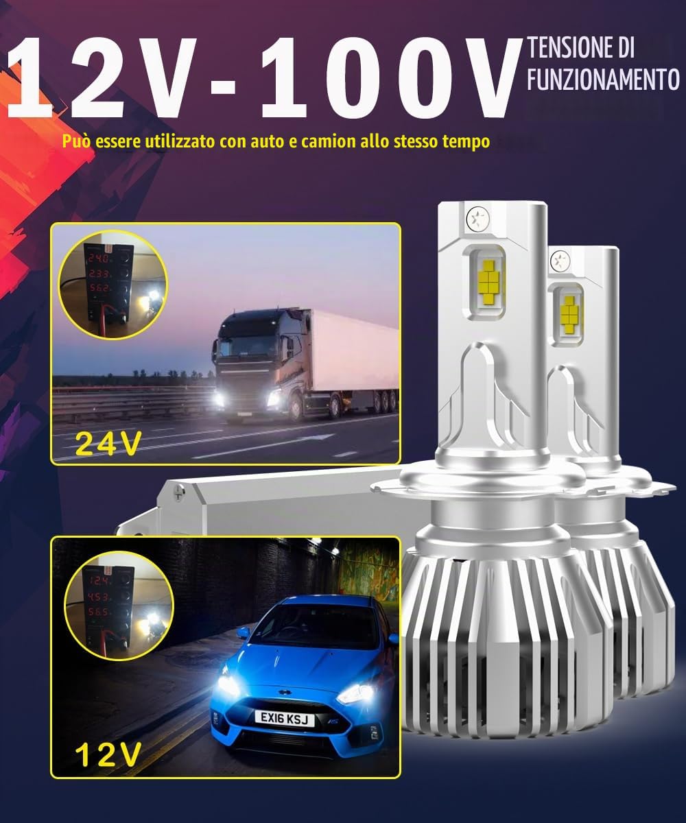 dunbri H7 LED 24V Camion Lampadina Bianco 6500K CANBUS 110W 13200 Lm 350% Luminoso Fari LED H7 abbagliante e anabbagliante per Camion Auto, 2 pezzi