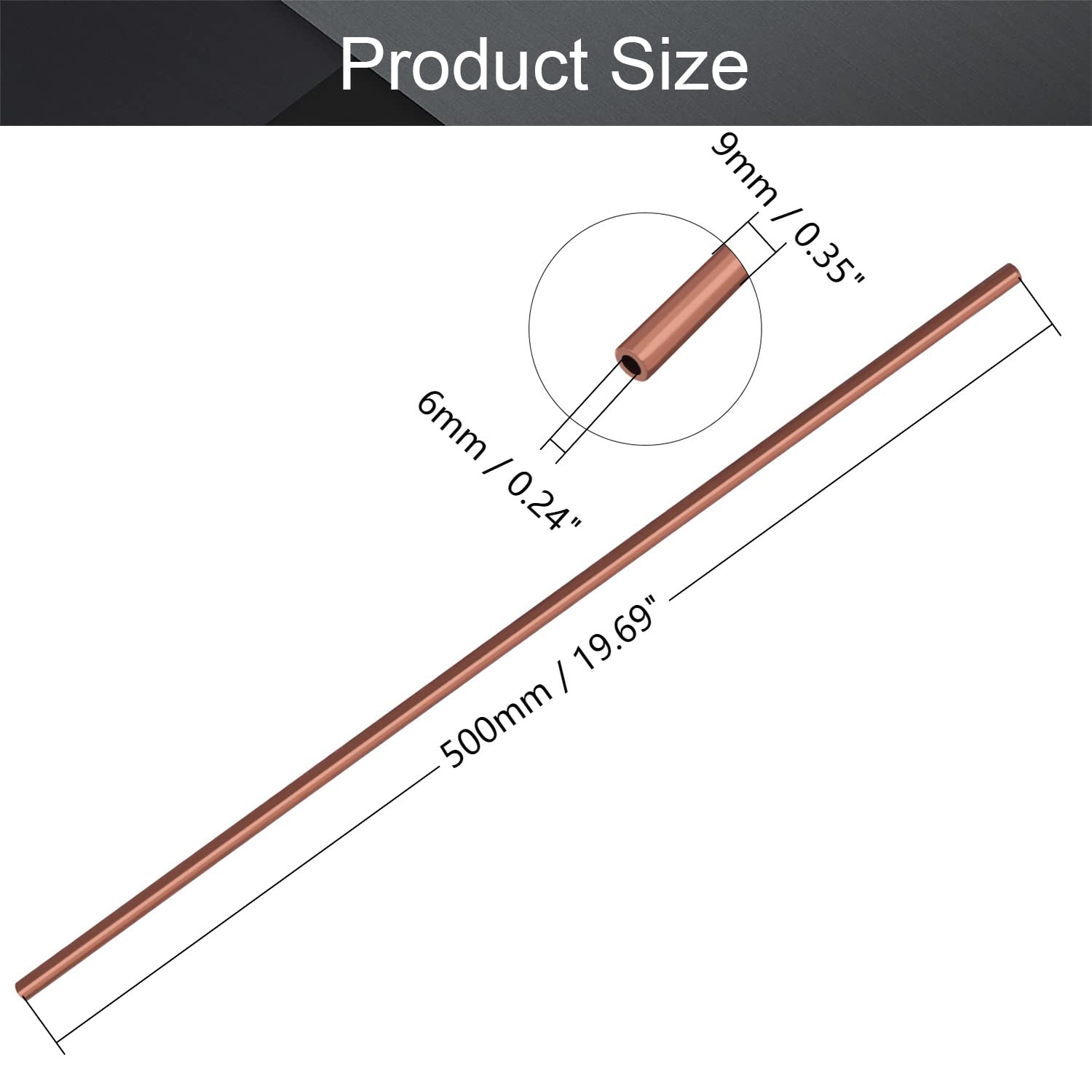 MroMax 19.68 inch Long Round Copper Tube 6mm ID x 9mm OD x 500mm Long Red Copper Straight Pipe Tube Round Bar Rod 1.64 Feet for DIY Projects Building Model Electric Conduction 1Pc