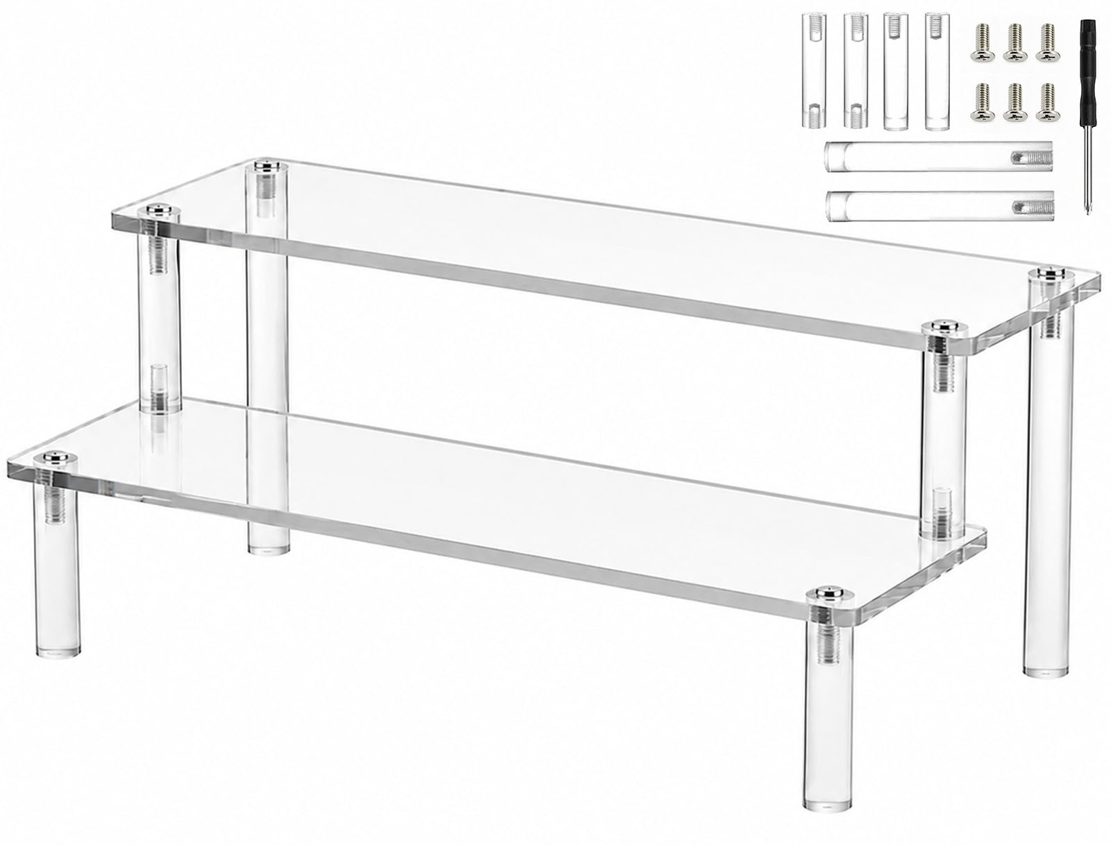 Lafefe Acrylic Display Stand, 30cm 2-Tier Clear Acrylic Riser, Perfume Stand and Cologne Organizer, Showcase Shelf for Collectibles Vinyl Figures, Cupcake Dessert Display Stand (1 Pack)