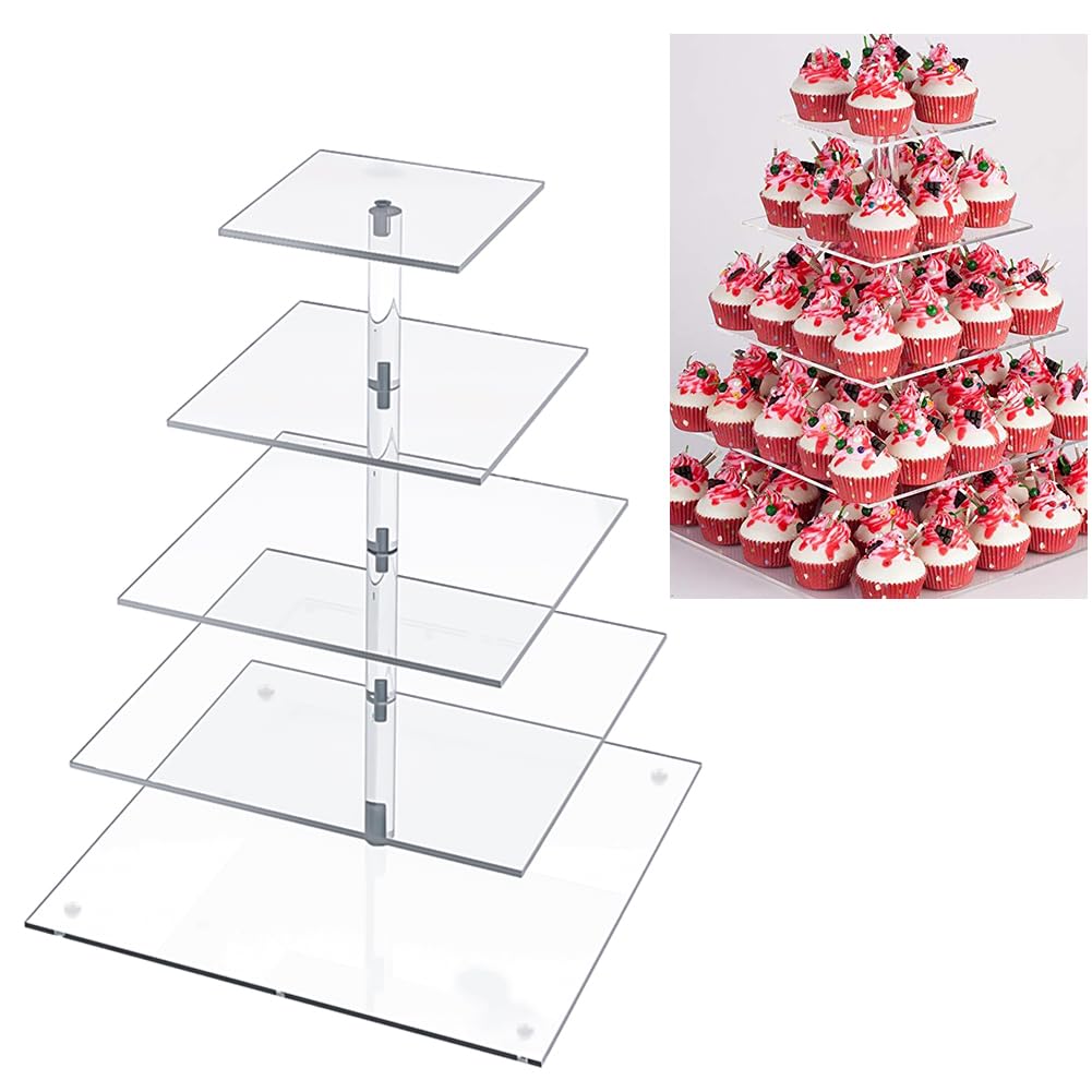 Soporte para cupcakes de 5 niveles, soporte para tartas de acrílico transparente, 6/7,5/9/10,5/12 pulgadas, soporte para postres para bodas, fiestas de cumpleaños (cuadrado)