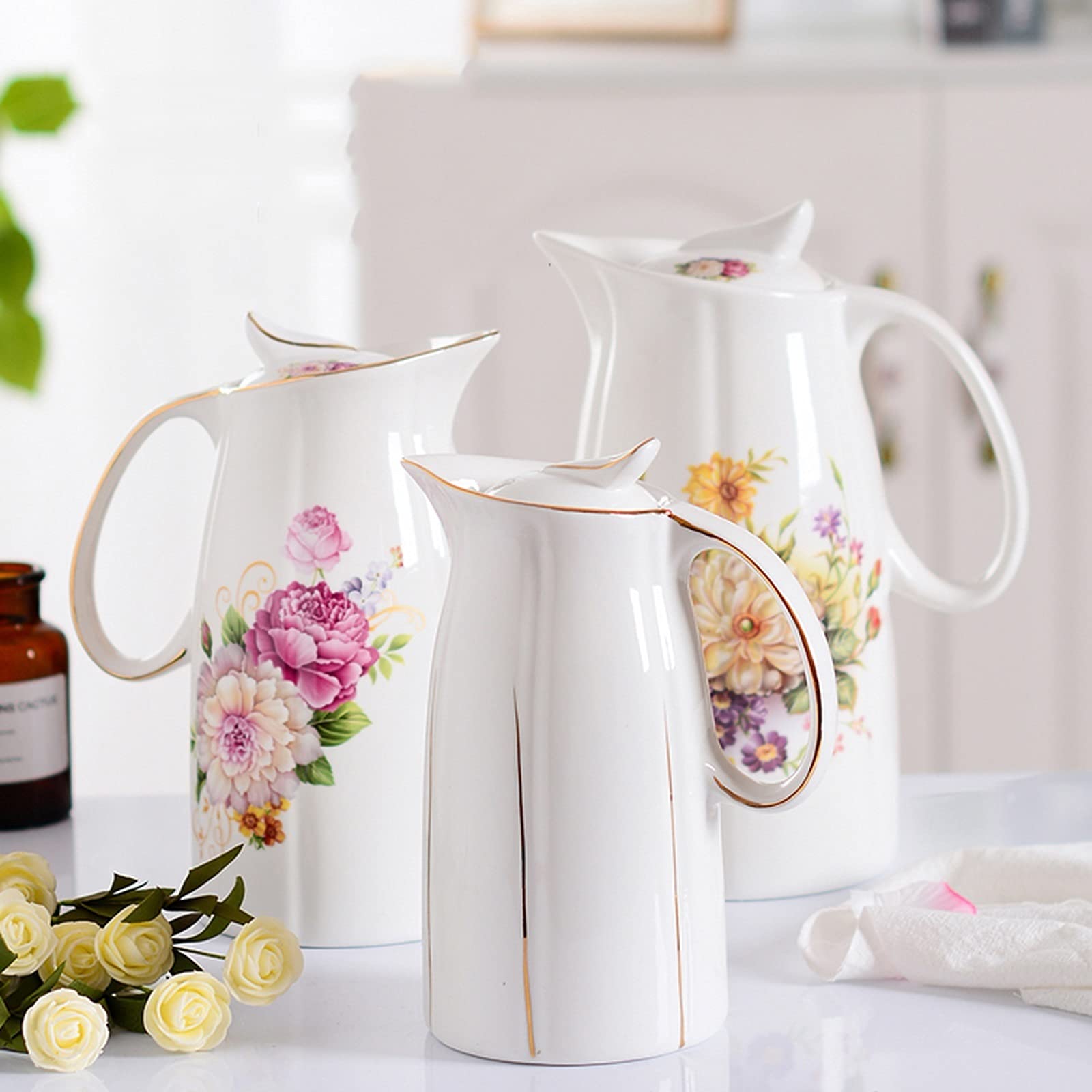 Pichets Pichet en céramique de Grande capacité avec Manche en céramique à Haute température résistante aux Boissons for Le Lait de thé Pot de Jus (Color : B, Size : 1.5L)