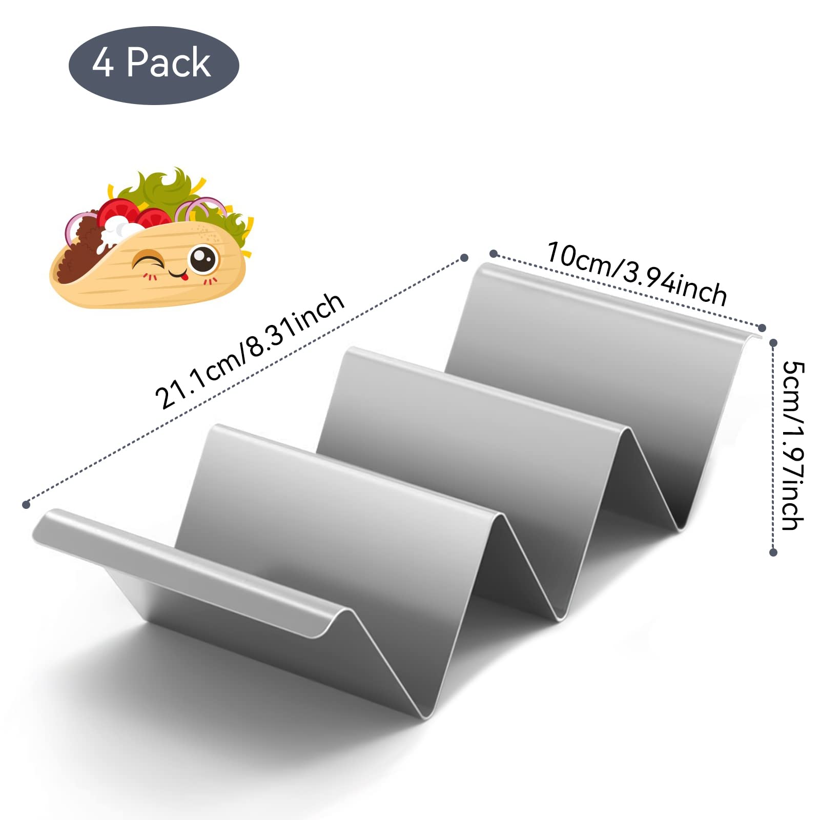 Porta Tacos in Acciaio Inossidabile, 4 Pezzi Vassoi per Tacos con Maniglie, Forma di Onda Supporti per Tacos per Cucina Pita, Panini, Pane, Hot Dog, Quiche e Frittelle
