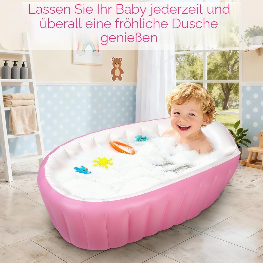 AUYAO Aufblasbare Badewanne für Kinder Tragbare Säuglings Badewanne Baby mit Luftpumpe Reise Tragbare Reise Babybadewanne für Dusche Kinder Große Kleinkindbadewanne Rutschfeste Duschwanne Schwimmbad