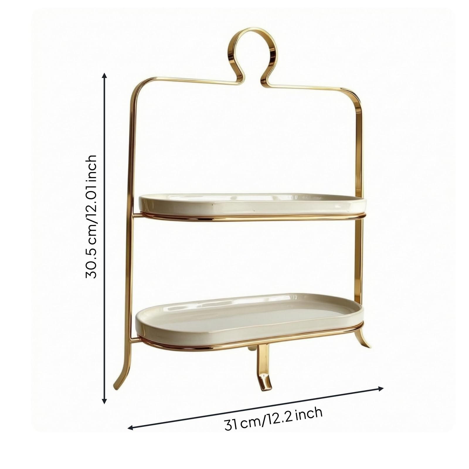 Baoblaze Supporto per Più Livelli con Base in Acciaio Inox Spazzolato E Vassoi in Ceramica Liscia per Organizzare Merende E con , Oro , Due Livelli