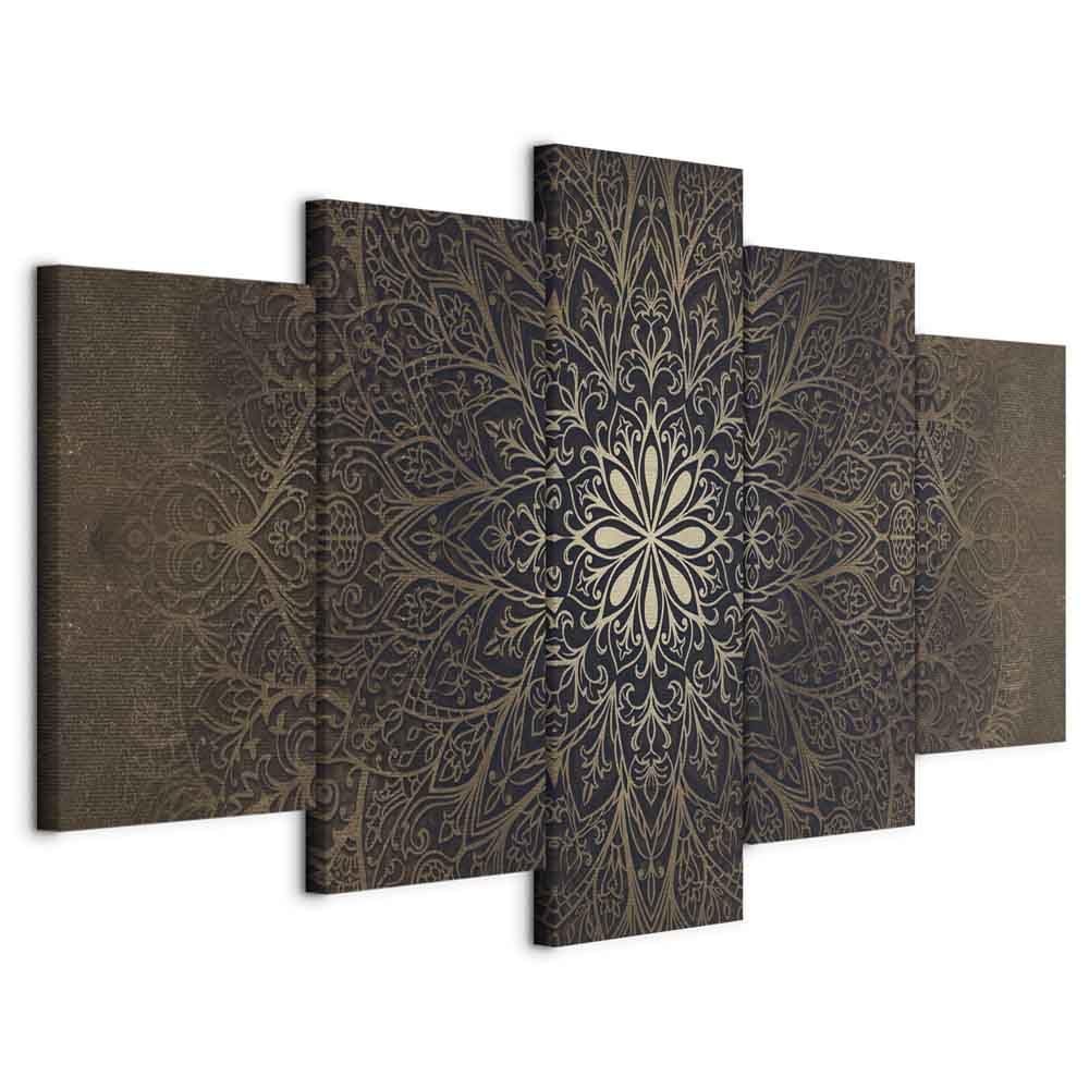 Cuadros B&D XXL - Cuadro en Lienzo Mandala 150x75 cm 5 piezas - Impresión en material tejido no tejido cuadros decoracion salon modernos lienzos decorativos dormitorios - Ornamento f-A-0515-b-n