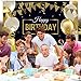 Blulu Happy Birthday Backdrop Banner Extra Large Birthday Sign Poster for Men Women Anniversary Party Photo Booth Backdrop Background Banner Decoration Supplies(Black and Gold)