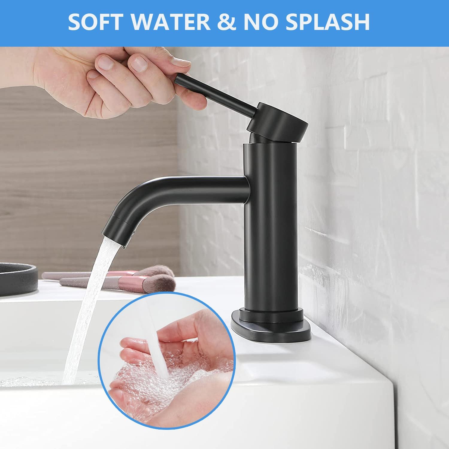 Black Bathroom Faucet, Single Hole Bathroom Faucet with Pop-up Drain for Bathroom Sink, Vanity, RV, Modern Farmhouse, Suitable for 1 Hole or 3 Hole