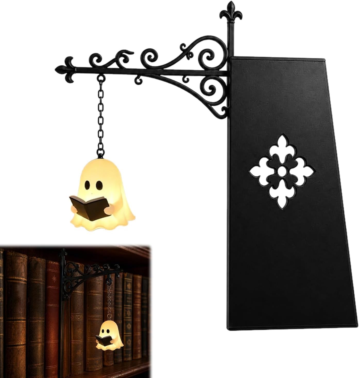 GINGER TECH Library Lantern Decorative Bookshelf Lighting, Iron Table Desk Bookcase Lamps, Vintage Little Reading Book Led Nightlight, Gift for Book Lovers (1PC B)