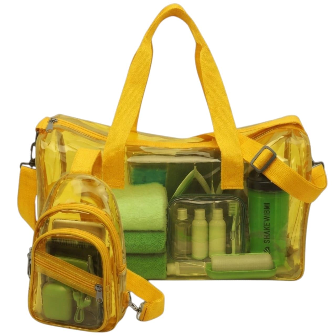Premium Transparent Gym Duffle Bag & Chest Pouch Combo Set - Stylish & Durable Travel/Sports PVC Bag (Yellow)-image-37
