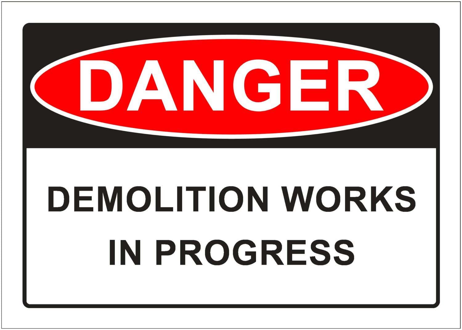 Demolition Works In Progress Danger Sign L10132, 12x8 Inch Metal Tin Sign, Industrial Safety Sign