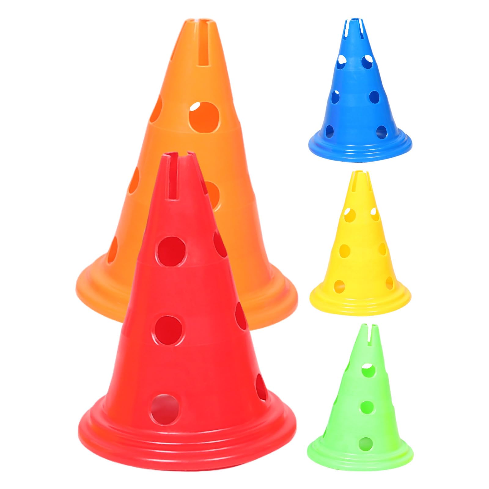 Set 5 Coni di Sicurezza per Allenamento Sportivo 30cm in Plastica Fori, Coni da Calcio e Basket per Esercizi di Agilità Indoor e Outdoor, Accessori Allenamento Campo e Scuola