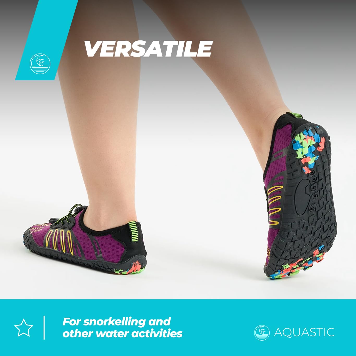 AQUASTIC Zapatillas de Agua para Adultos y para Niños con Cordones 35-42 EU Morado Escarpines Acuáticos con Suela Antideslizante Duradera y con Plantilla Suave de Espuma EVA Snorkel Playa Piscina Aqua