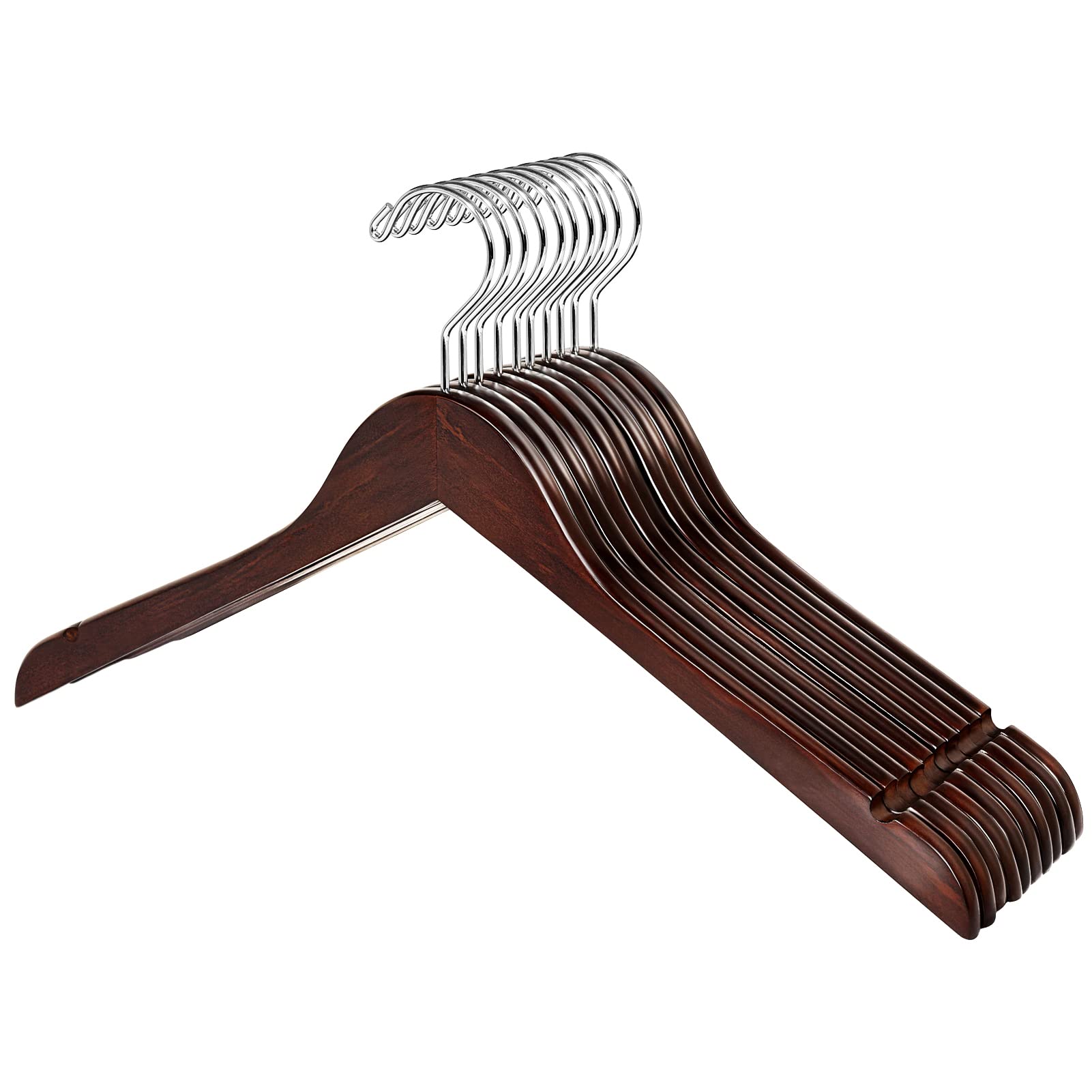 Amber Home Gugertree Solid Wood Shirt Hangers, Dress Hangers, Coat Hanger with Notches Shoulders Walnut Finished 10 Pack