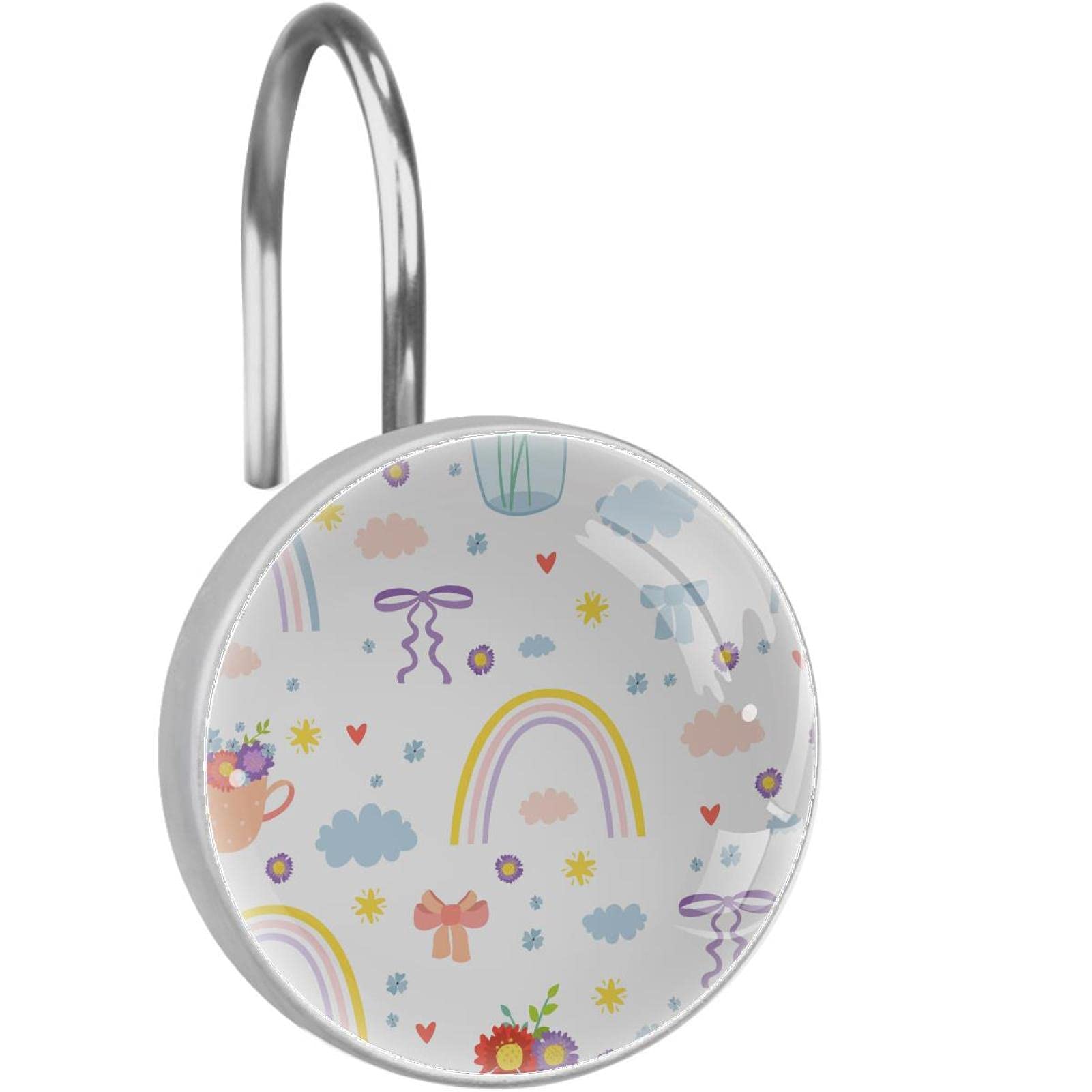 Crochets rideau de douche arc-en-ciel en acier inoxydable anti-rouille pour tringle bloquée