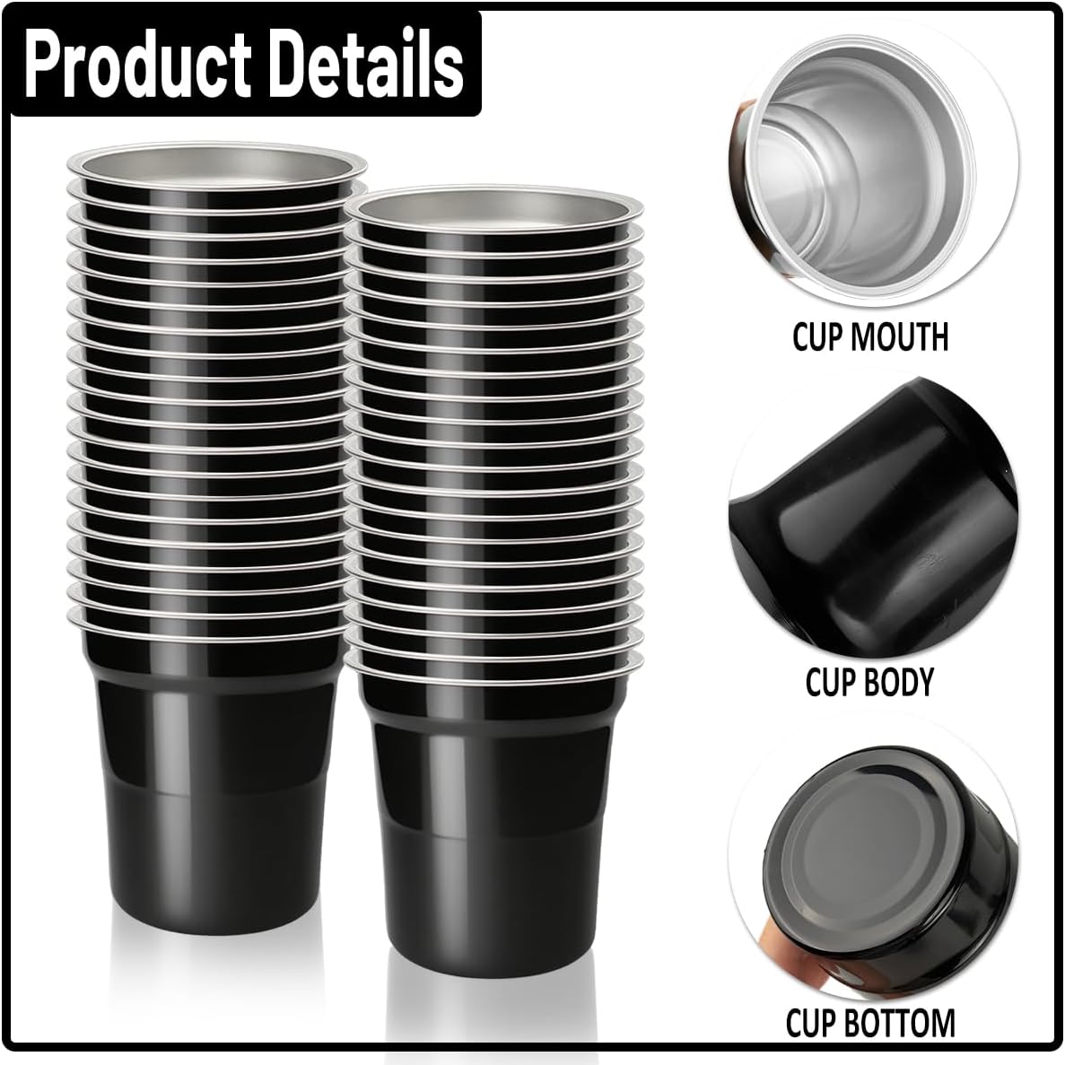 40 Pack 16 oz Aluminum Party Cups,Metal Cups Reusable Aluminum Drinking Cups,Coffee Cups,Disposable Aluminums Beers Cups for Family Gatherings,Outdoor Events and Parties!（16oz Black） - Image 2