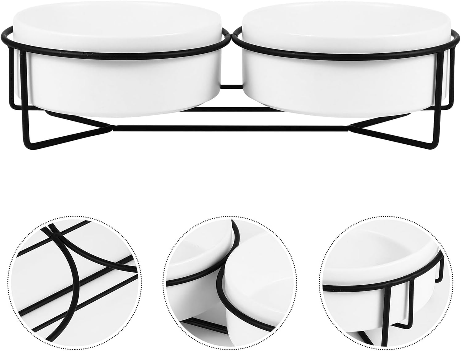 Ceramic Pet Feeder Double Bowl with Raised Iron Stand 13cm, Anti-Spill Cat and Dog Feeding Bowl Set for Home Use